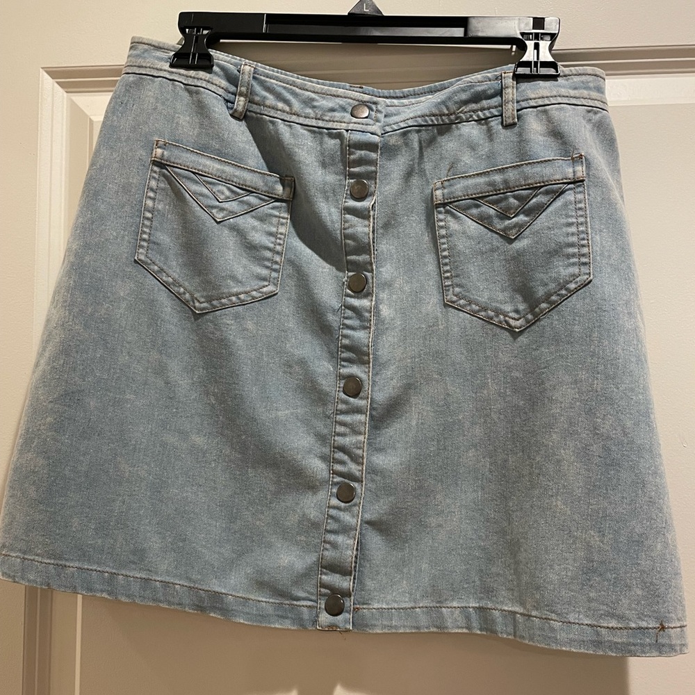 Denim button-up mini skirt